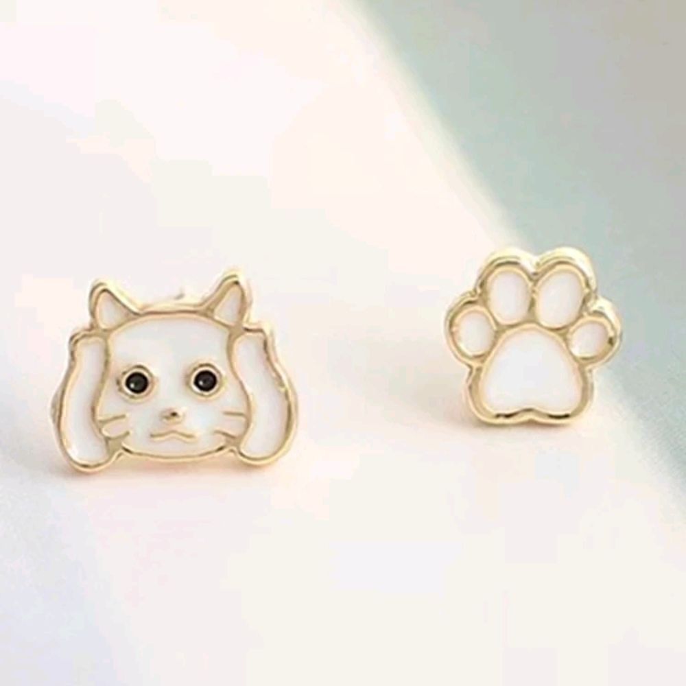 Cat and Paw Stud Earrings